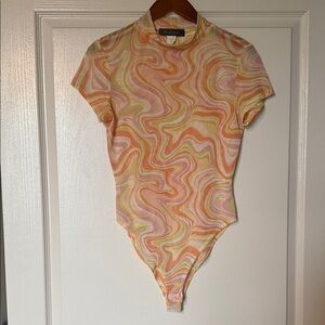 Wavy Print Mesh Bodysuit
